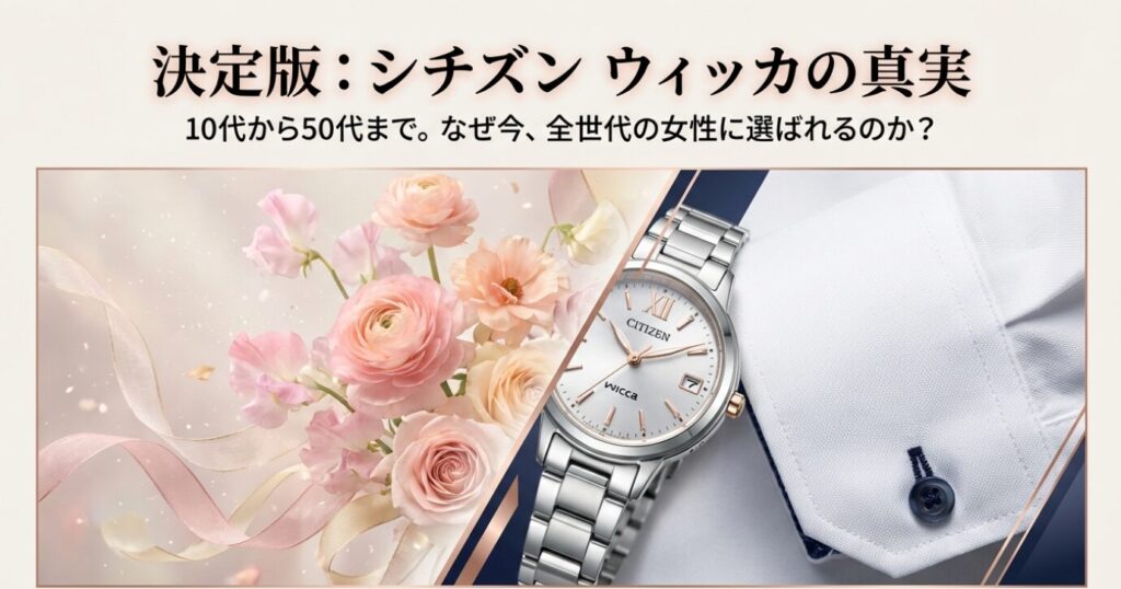 画像タイトル: 決定版:シチズン ウィッカの真実
代替テキスト: シチズン ウィッカのロゴと「10代から50代まで。なぜ今、全世代の女性に選ばれるのか?」というキャッチコピーが書かれたタイトルスライド。