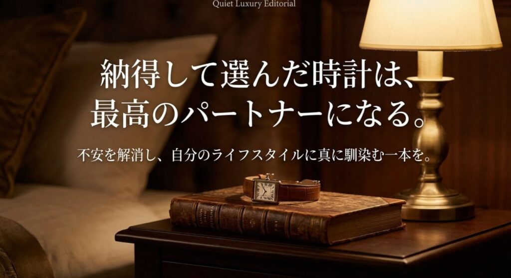 画像タイトル: ライフスタイルに馴染むタンクルイカルティエ
代替テキスト: 不安を解消し、自分のライフスタイルに真に馴染む納得して選んだ時計は、最高のパートナーになるというメッセージ