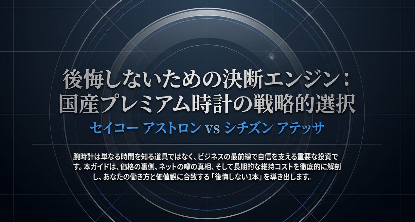 画像タイトル: 国産プレミアム時計の戦略的選択ガイド 代替テキスト: セイコーアストロンとシチズンアテッサの後悔しない選び方と戦略的選択を解説する表紙画像